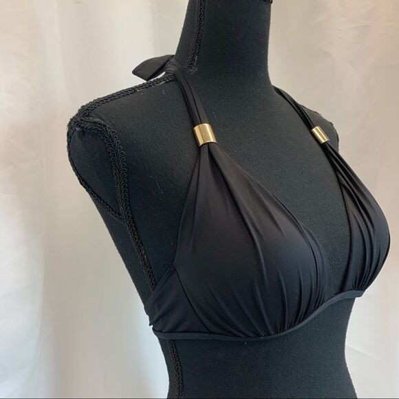 Victoria’s Secret Bombshell black bikini top Sz S ruched gold hardware🇨🇦 - Picture 4 of 8